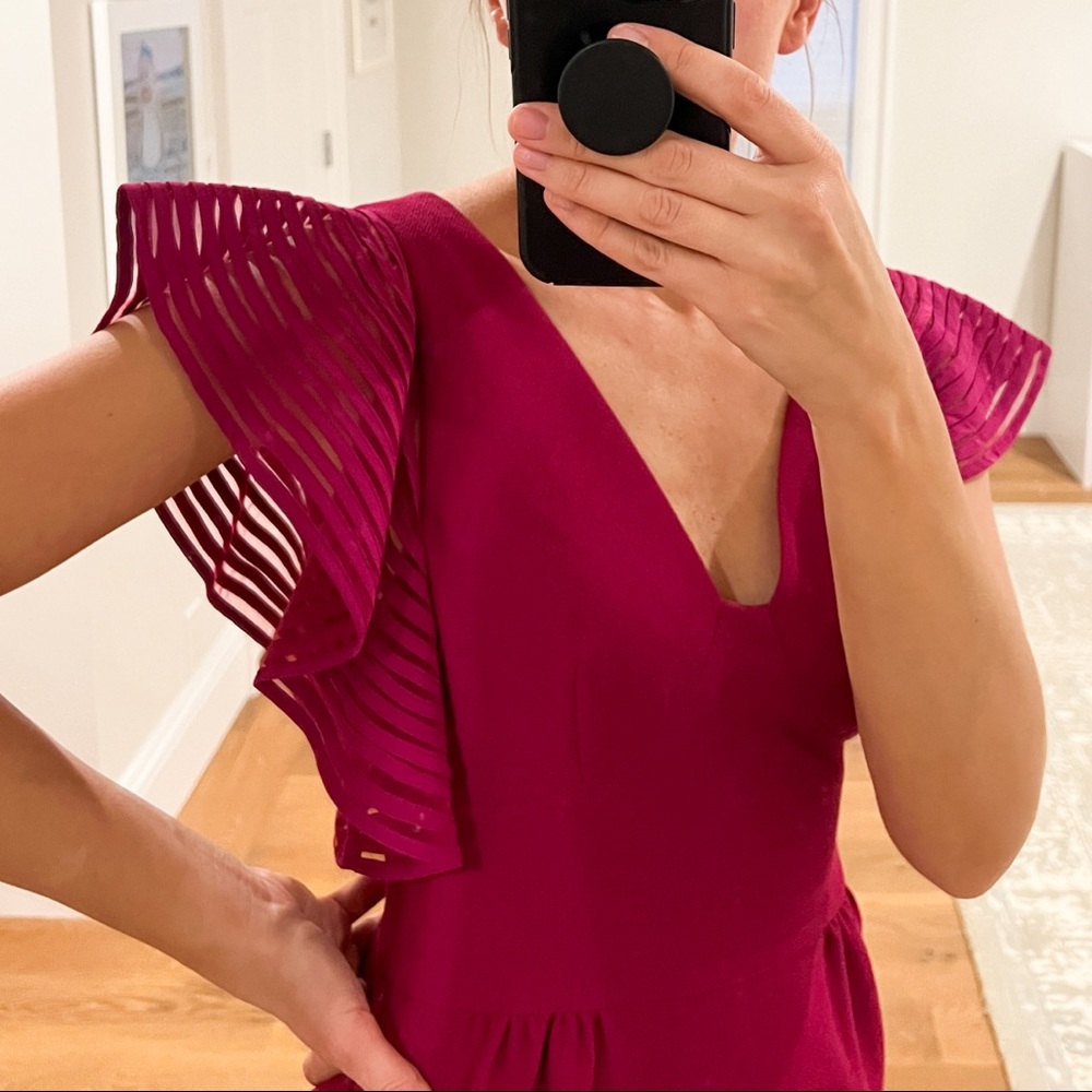 Trina Turk Maroon Flutter Sleeve Dress